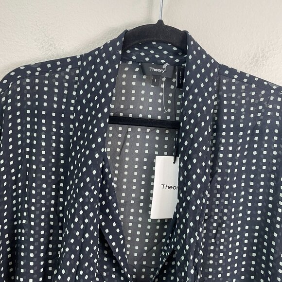 NEW Theory Womens 8 Scarf Dress 100% Silk Deep Navy Multi Square Print Chiffon - Picture 10 of 12